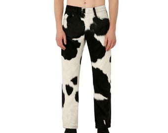 Cowhide Leather Pants: Western Rodeo Style, Black & White Fur