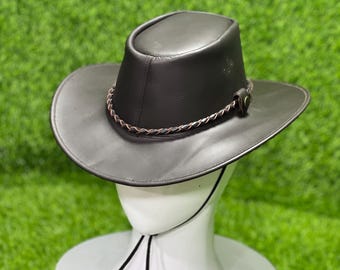 Cappello da cowboy in pelle marrone fatto a mano: stile rodeo western, tesa larga