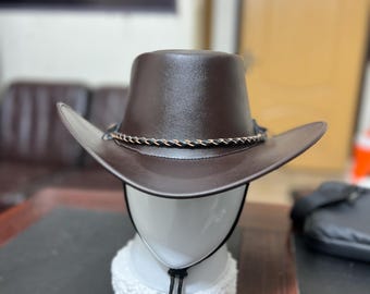 Cappello da cowboy in pelle marrone fatto a mano: stile rodeo western, tesa larga