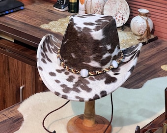 Cowhide Leather Cowboy Hat: Hair-on-Hide  Western Rodeo style  Hat