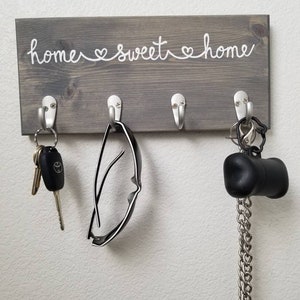 Home Sweet Home Key Hook Sign, Leash Holder, Key Rack, Leash Hanger, Key Hooks, Housewarming Gift, New Home image 5