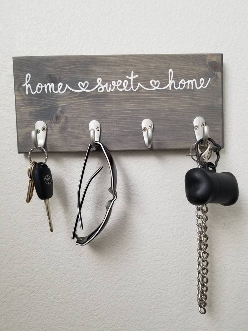 Home Sweet Home Key Hook Sign, Leash Holder, Key Rack, Leash Hanger, Key Hooks, Housewarming Gift, New Home image 5