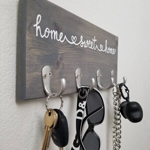 Home Sweet Home Key Hook Sign, Leash Holder, Key Rack, Leash Hanger, Key Hooks, Housewarming Gift, New Home image 6