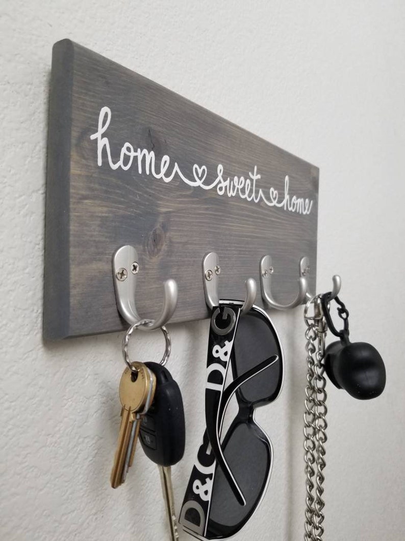 Home Sweet Home Key Hook Sign, Leash Holder, Key Rack, Leash Hanger, Key Hooks, Housewarming Gift, New Home image 6