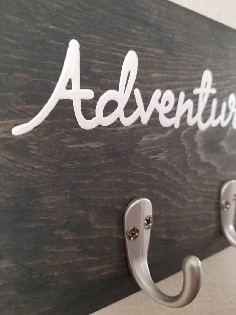 Adventure Awaits Wood Sign With Key Hooks and Leash Hooks, Dog Leash Hanger, Key Rack, Dog Leash Holder, Entryway Organizer image 5
