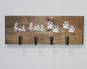 Dog Lover Gift, Key Hook, Dog Leash Holder, His and Hers, Entryway Organizer, Farmhouse Decor, Rustic Home Decor, Housewarming Gift