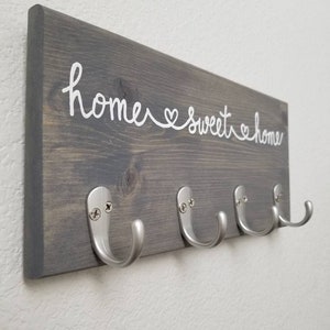 Home Sweet Home Key Hook Sign, Leash Holder, Key Rack, Leash Hanger, Key Hooks, Housewarming Gift, New Home image 3