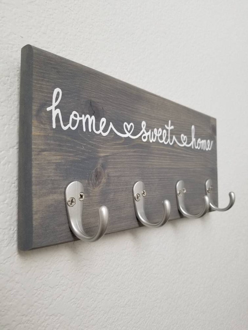 Home Sweet Home Key Hook Sign, Leash Holder, Key Rack, Leash Hanger, Key Hooks, Housewarming Gift, New Home image 3