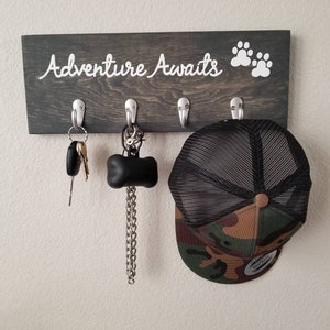 Adventure Awaits Wood Sign With Key Hooks and Leash Hooks, Dog Leash Hanger, Key Rack, Dog Leash Holder, Entryway Organizer image 7