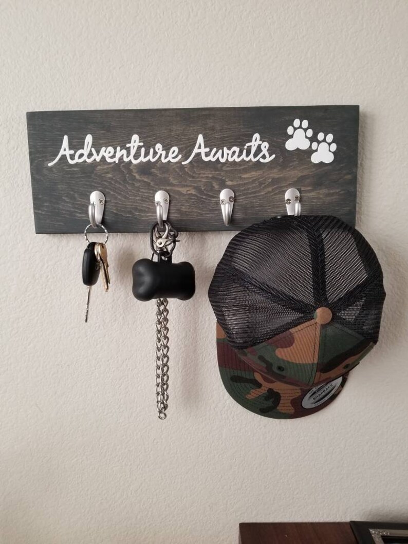 Adventure Awaits Wood Sign With Key Hooks and Leash Hooks, Dog Leash Hanger, Key Rack, Dog Leash Holder, Entryway Organizer image 7