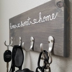 Home Sweet Home Key Hook Sign, Leash Holder, Key Rack, Leash Hanger, Key Hooks, Housewarming Gift, New Home image 7