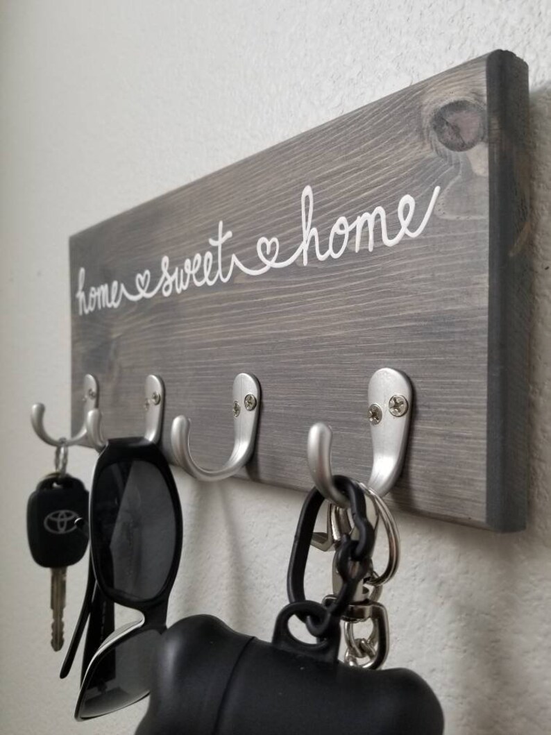 Home Sweet Home Key Hook Sign, Leash Holder, Key Rack, Leash Hanger, Key Hooks, Housewarming Gift, New Home image 7