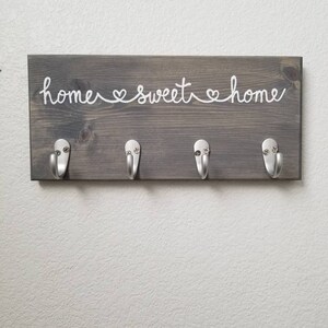 Home Sweet Home Key Hook Sign, Leash Holder, Key Rack, Leash Hanger, Key Hooks, Housewarming Gift, New Home image 2