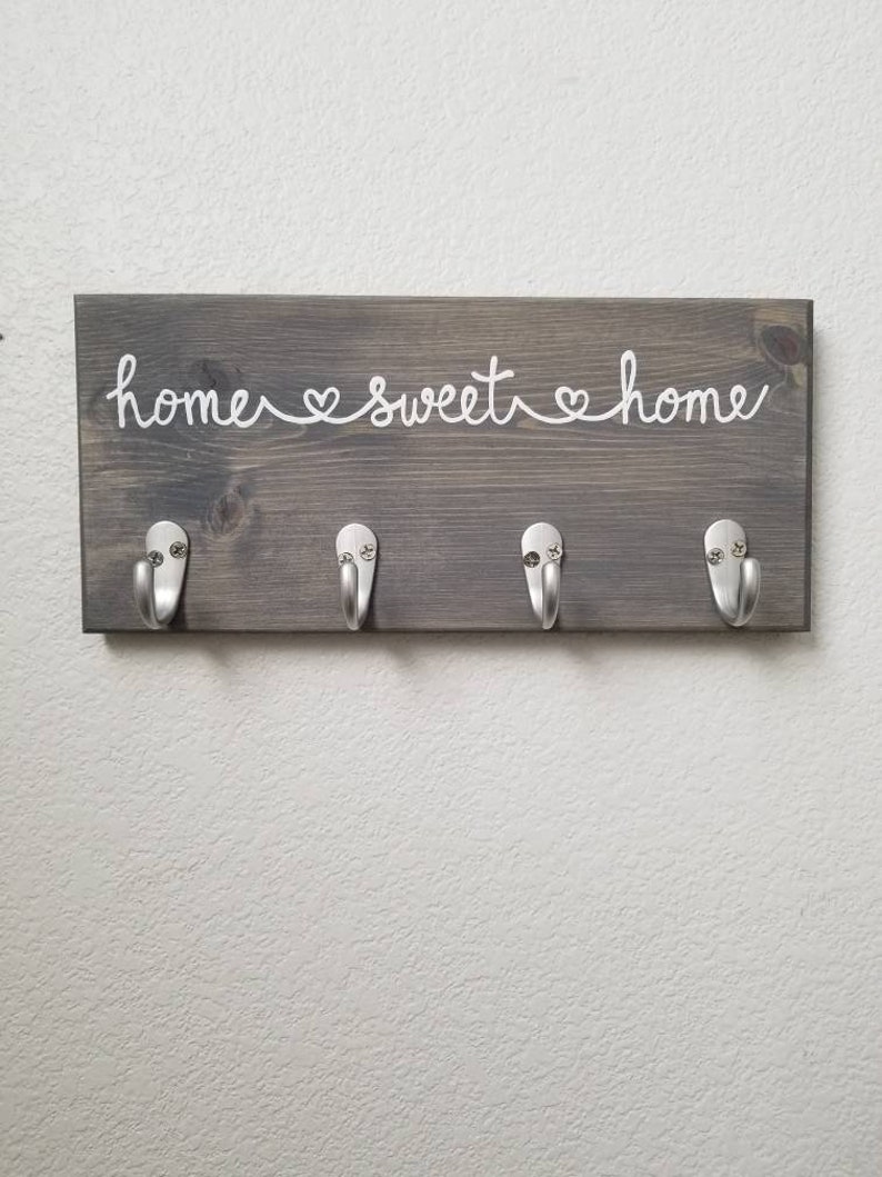 Home Sweet Home Key Hook Sign, Leash Holder, Key Rack, Leash Hanger, Key Hooks, Housewarming Gift, New Home image 2