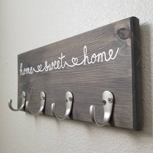 Home Sweet Home Key Hook Sign, Leash Holder, Key Rack, Leash Hanger, Key Hooks, Housewarming Gift, New Home image 4