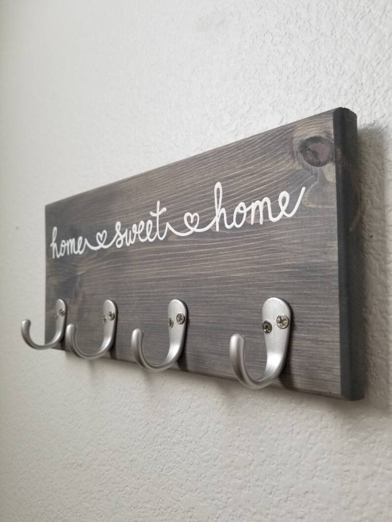 Home Sweet Home Key Hook Sign, Leash Holder, Key Rack, Leash Hanger, Key Hooks, Housewarming Gift, New Home image 4