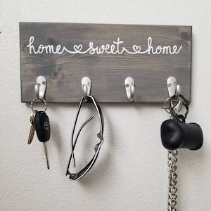 Home Sweet Home Key Hook Sign, Leash Holder, Key Rack, Leash Hanger, Key Hooks, Housewarming Gift, New Home image 1