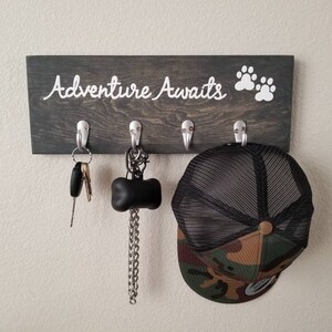 Adventure Awaits Wood Sign With Key Hooks and Leash Hooks, Dog Leash Hanger, Key Rack, Dog Leash Holder, Entryway Organizer image 6
