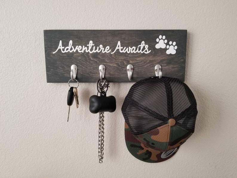 Adventure Awaits Wood Sign With Key Hooks and Leash Hooks, Dog Leash Hanger, Key Rack, Dog Leash Holder, Entryway Organizer image 6