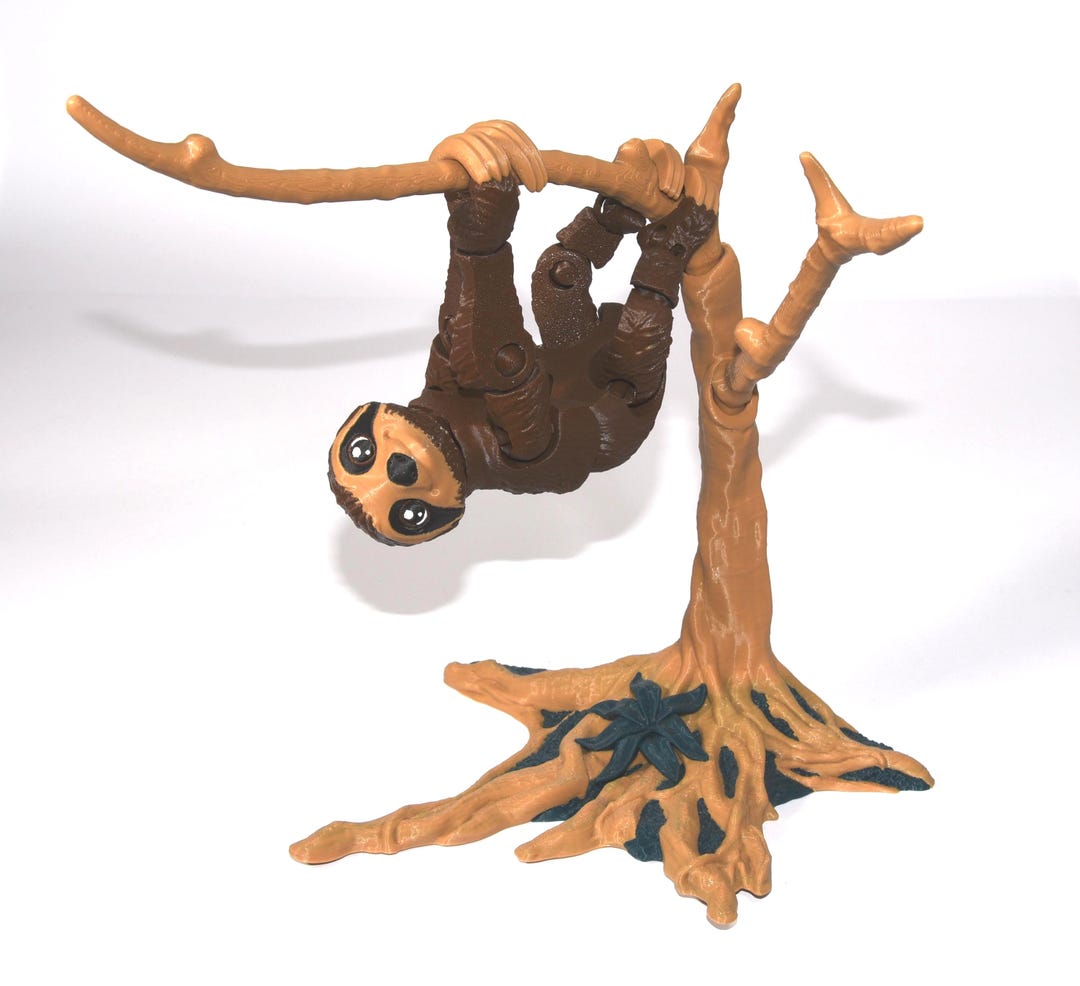 3D Printed Sloth With Tree – Cute Hanging Sloth Figurine, Animal Tree ...
