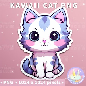 Kawaii Cat Sticker PNG, Cute Cat png, Cat SVG, Sticker Cricut, Sticker Design, Cat Clipart Kitty clip art