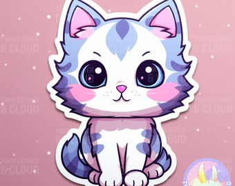 Kawaii Cat Pegatina PNG, Lindo Gato png, Gato SVG, Pegatina Cricut, Diseño de pegatinas, Cat Clipart Kitty clip art