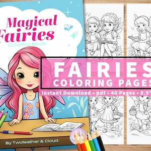 Fairy Coloring Pages PDF, Printable Fairy Coloring Book for Kids Teens Adults INSTANT DOWNLOAD Fairy Printables