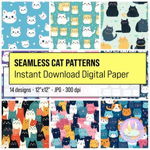 14 patrones de gato sin costura descarga Digital gato Scrapbooking paquete de papel Digital gato escritorio fondos POD DESCARGA INSTANTE