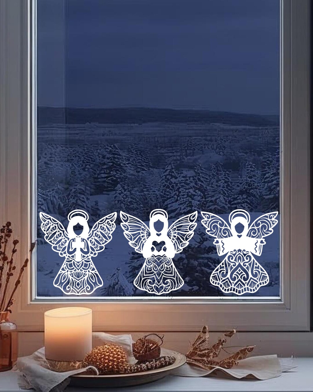 3 Hand-drawn Angel Window Decorations for Winter and Christmas - Etsy