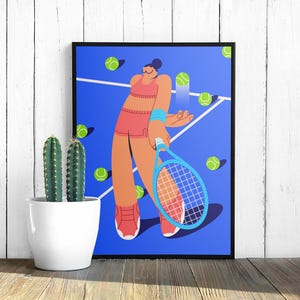 Impressão de arte-Ilustração-Tennis Girl: Pronta para servir