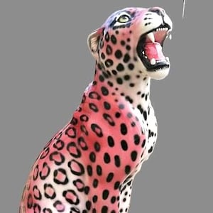 Exclusive decorative statue LEOPARD pink rose 62 cm ceramic handmade Italy