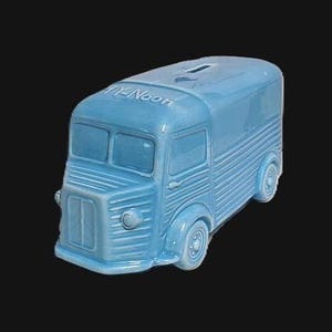 Exclusive Citroen HY Type H light blue custom-made ceramic money box, handmade in Italy