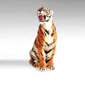 Estatua decorativa exclusiva de TIGRE, 62 cm, cerámica, hecha a mano en Italia.