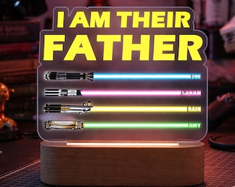 Custom Lightsaber Dad Lamp with Kids Names, Personalized Father Night Light, Star Inspired LED Acrylic Lamp, Father‘s Day Gift for Dad