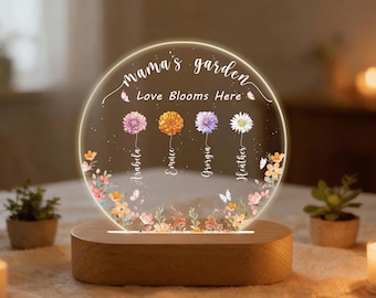 Custom Mama's Garden Night Light For Room, Grandma's Garden Night Light, Bithflowers Night Light, Mother's Day Gift, Gift for Mom Nana