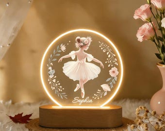 Luce notturna da balletto per la cameretta dei bambini, luce notturna per la cameretta dei bambini, luce notturna con nome personalizzato, lampada da balletto per neonati, regalo per neonate, regalo per baby shower
