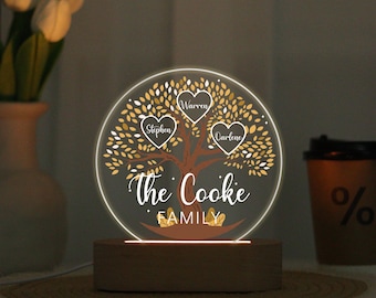 Custom Life Tree Name Night Light for Room, Custom Famliy Name LED Light, Gifts for Mom Grandma, Family Name Home Decor, Life Tree Lamp