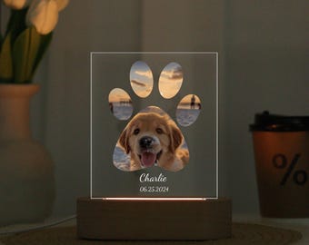 Peronalized Pet Dog Photo Night Light, Puppy Photo LED Light, Pet Memorial Night Light Custom, Personalized Pet Light, Pet Keepsake for Gift