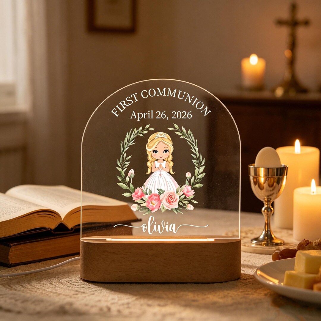 Personalized First Communion Night Light for Girl, Custom Name Baptism ...