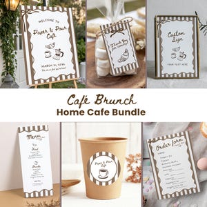 Lot home café, lot brunch modifiable, Coffee Party : menu, bon de commande, plaque de bienvenue, autocollant pour tasse, plaque personnalisée (modifier sur Canva)