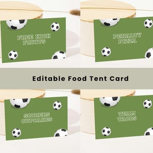 Soccer Food Label, Editable Football Birthday Party Food Tent Cards, Table Name Card Template, Printable Place Card, Instant Download