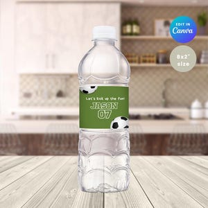 Editable Soccer Birthday Water Bottle Label, Football Theme Party Water Bottle Wrap, Boy Birthday, Instant Download, Editable Template