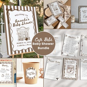 Cafe Bebe Baby Shower Bundle: bearbeitbare Coffee Shop Babypartyvorlagen, Babypartyspiele, Baby braut (Bearbeiten in Canva)