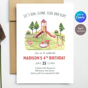 Playground Birthday Invitation Girl: Park Party, Editable Template (Digital Download)