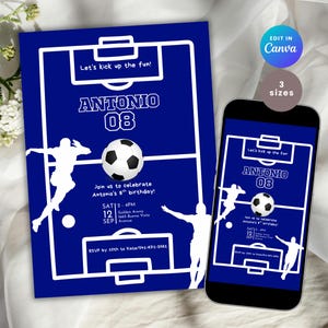 Milan Inter-inspirerad födelsedagsfestinbjudan: Fotbollsplan, Champions League (redigerbar digital nedladdning) MI01