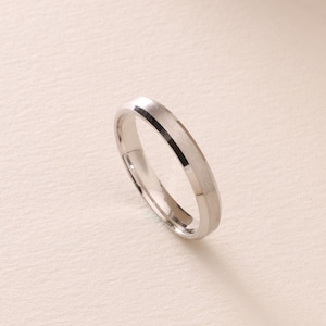 Matte White Gold Bevel Wedding Band 3MM – 10K, 14K, 18K Solid White Gold Bevelled Rings, Comfort Fit Beveled Edge Weddings Ring for Couples
