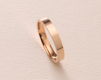 3MM Solid Rose Gold Flat Wedding Band – 10K, 14K, 18K Polished Rose Gold Wedding Band - Comfort Fit Ring for Men & Women - Free Engraving
