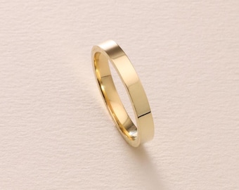 3MM Yellow Gold Flat Wedding Band – 10K, 14K, 18K Solid Gold Wedding Ring for Men & Women - Comfort Fit Polished Bands with Free Engraving