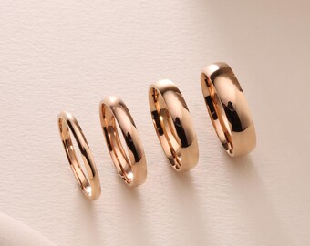 14K Rose Gold Dome Wedding Band - Polished Solid Rose Gold Wedding Band for Men & Women - 2mm, 3mm, 4mm, 5mm Comfort Fit Engraved Band Rings