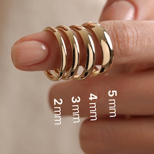 14K Gelbgold Vermeil Eheringe - 2 mm, 3 mm, 4 mm, 5 mm Kuppelringe, polierte klassische Trauringe mit kostenloser Gravur